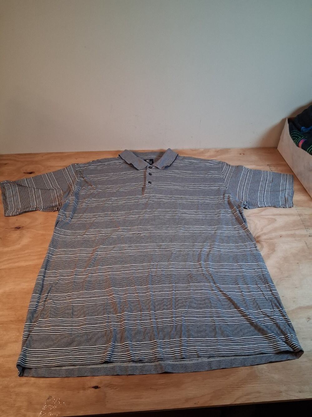 Pebble Beach Mens Golf Polo Shirt Sz XL Navy White Stripe Short Sleeve Collared